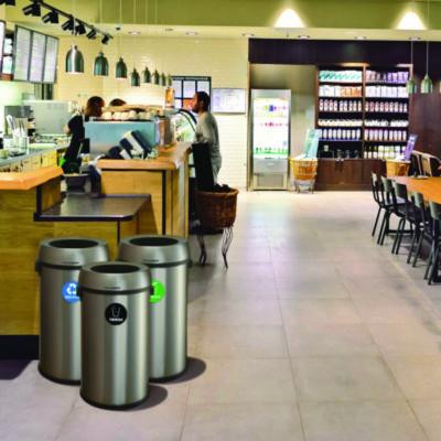 17 Gallon Stainless Steel Open Top Recycling, Trash And Compost Station