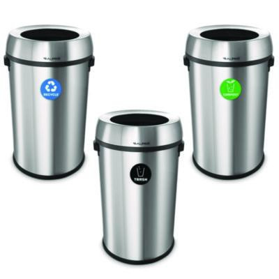 17 Gallon Stainless Steel Open Top Recycling, Trash And Compost Station