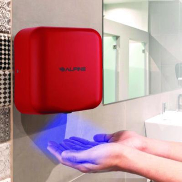 Hemlock Commercial Automatic 120V Hand Dryer, 6.68 x 11.41 x 12.31, Stainless Steel, Red
