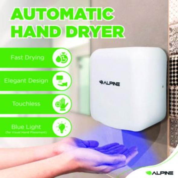 Hemlock Commercial 220V Automatic Hand Dryer, 6.68 x 11.41 x 12.31, Stainless Steel, White
