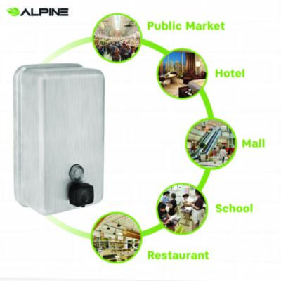 Vertical Manual Surface-Mounted Stainless Steel Liquid Soap Dispenser, 40 Oz, 2.8 x 4.8 x 8.1, Brushed Stainless Steel