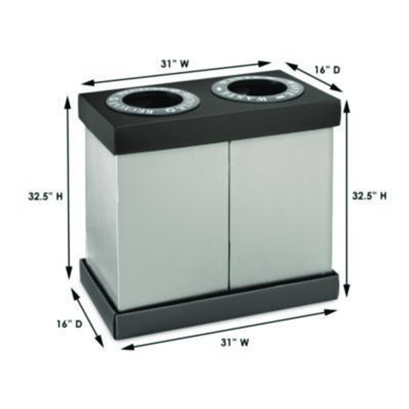 28 Gal Indoor Trash Can And Recycling Bin, Corrugated Polypropylene, Gray, 2 Bin