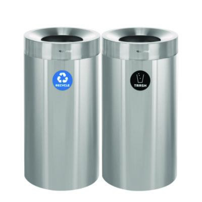 27 Gallon Stainless Steel Recycling Can And Trash Receptacle, Brushed Stainless Steel