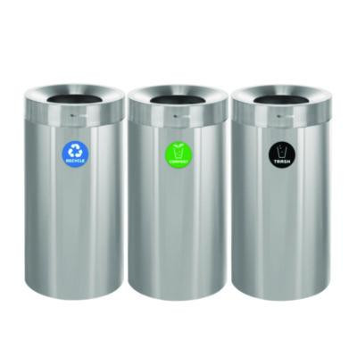 27 Gallon Stainless Steel Compost Bin, Recycling Can And Trash Receptacle, Brushed Stainless Steel