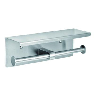 Double Post Toilet Paper Holder With Shelf Storage Rack, 3.87 x 10.5 x 3.95, Brushed Stainless Steel