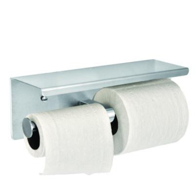 Double Post Toilet Paper Holder With Shelf Storage Rack, 3.87 x 10.5 x 3.95, Brushed Stainless Steel