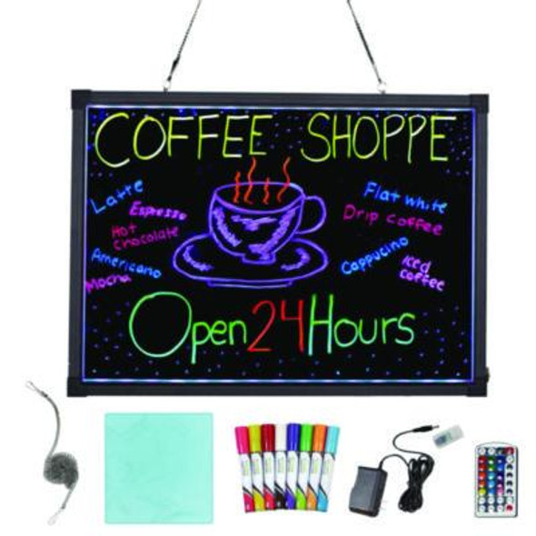 Led Illuminated Hanging Message Writing Board, Black 26" x 18" Surface, Black 27.6" x 19.7" Frame