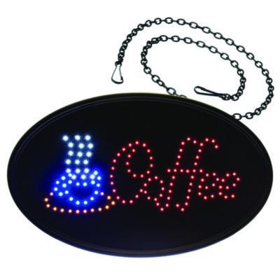 Led Oval Coffee Sign, 23 x 14, Black Frame, Blue/Red Graphics