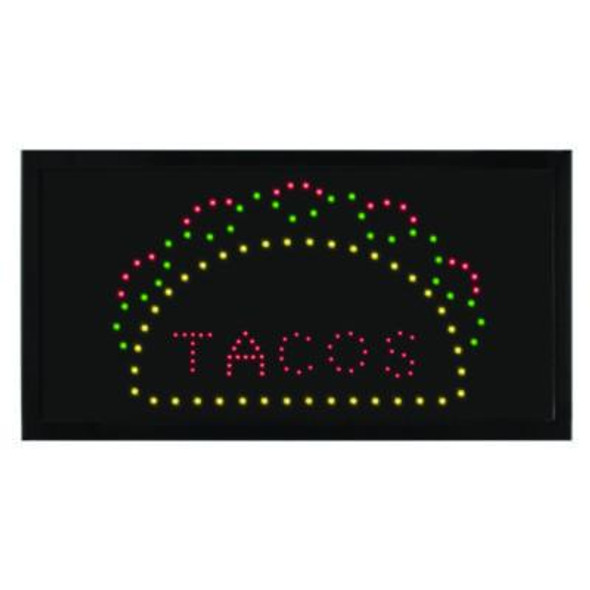 Led Rectangular Taco Sign, 19 x 10, Black Frame, Green/Red/Yellow Graphics