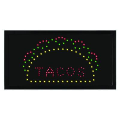 Led Rectangular Taco Sign, 19 x 10, Black Frame, Green/Red/Yellow Graphics