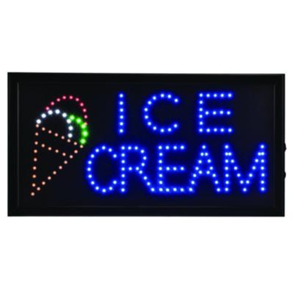 Led Rectangular Ice Cream Sign, 19 x 10, Black Frame, Blue/Green/Orange/Red/White Graphics