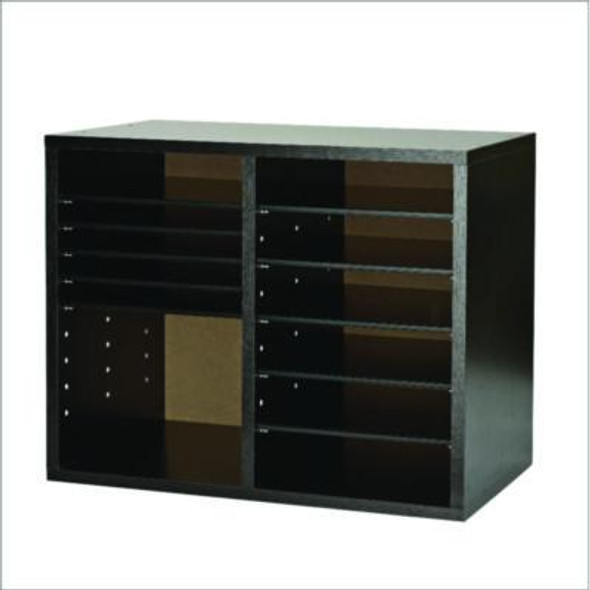 Wood Adjustable 12 Compartment Literature Organizer, 12 Sections, Letter Size, 20 x 11.8 x 16.3, Black