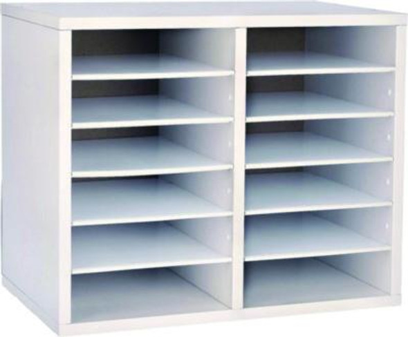 Wood Adjustable 12 Compartment Literature Organizer, 12 Sections, Letter Size, 20 x 11.8 x 16.3, White