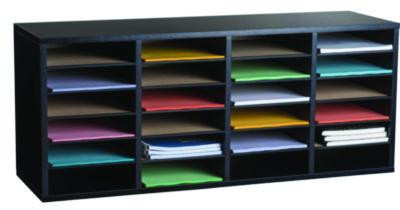 Wood Adjustable 24 Compartment Literature Organizer, 24 Sections, Letter Size, 39.3 x 11.8 x 16.3, Black