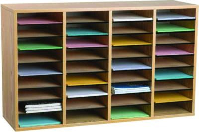 Wood Adjustable 36 Compartment Literature Organizer, 36 Sections, Letter Size, 39.3 x 11.8 x 23.9, Medium Oak