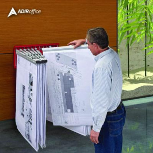 Large File Blueprint Pivot Wall Rack, Assorted Document Sizes Accommodated, 11" x 15.8" x 23.9", Red
