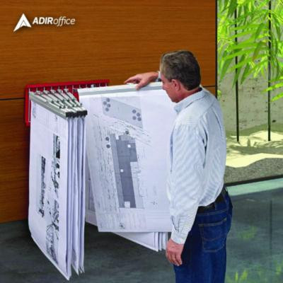 Large File Blueprint Pivot Wall Rack, Assorted Document Sizes Accommodated, 11" x 15.8" x 23.9", Red