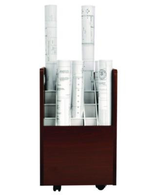 20-Slot Mobile Rolling Wood Blueprint Storage Cabinet Roll File Large Document Organizer, 15.25 x 13.25 x 24.75, Mahogany