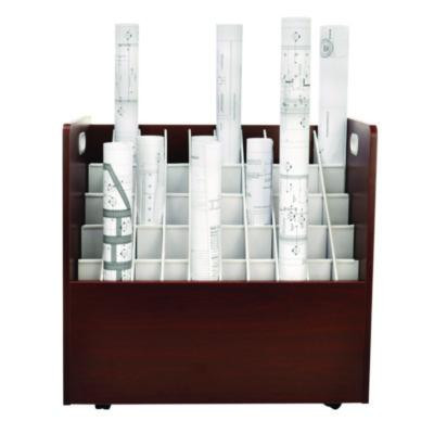 50-Compartment Mobile Wood Blueprint Rolled File Storage Organizer, 50 Compartments, 30 x 15.75 x 28.5, Mahogany