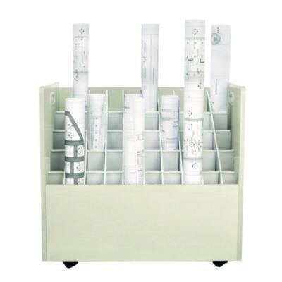50-Compartment Mobile Wood Blueprint Rolled File Storage Organizer, 50 Compartments, 30 x 15.75 x 28.5, White