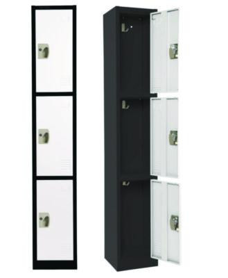 Steel Storage Locker, 3 Compartment, 12 x 12 x 72, Black Body/White Doors