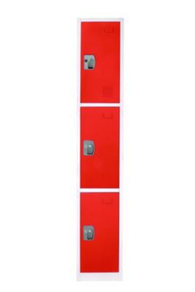 Steel Storage Locker, 3 Compartment, 12 x 12 x 72, Red