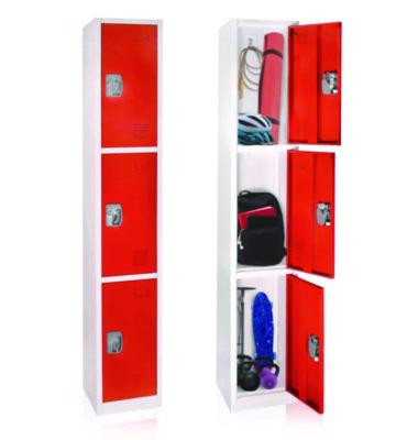 Steel Storage Locker, 3 Compartment, 12 x 12 x 72, Red