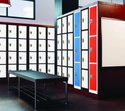 Steel Storage Locker, 4 Compartment, 12 x 12 x 72, Black Body/White Doors