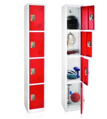 Steel Storage Locker, 4 Compartment, 12 x 12 x 72, Red