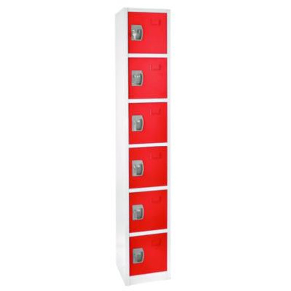 Steel Storage Locker, 6 Compartment, 12 x 12 x 72, Red