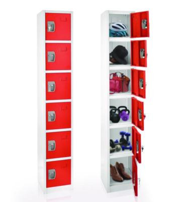 Steel Storage Locker, 6 Compartment, 12 x 12 x 72, Red