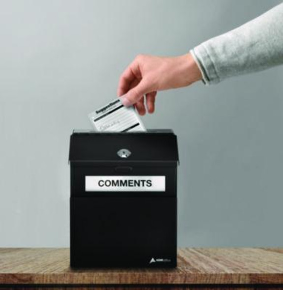 Wall Mountable Steel Suggestion Secure Drop Box With Key, 7 x 6 x 8.5, Stainless Steel 304, Black