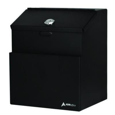 Wall Mountable Steel Suggestion Secure Drop Box With Key, 7 x 6 x 8.5, Stainless Steel 304, Black