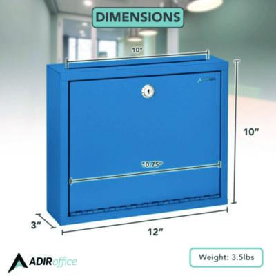 Large Size Steel Multi-Purpose Secure Drop Box, 12 x 3 x10, Blue