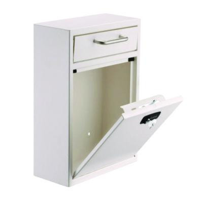 Large Secure Drop Box Wall Mounted Locking Mail Box With Key And Combination Lock, 11.2 x 4.7 x 16.2, White