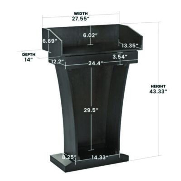 Wood Stand-Up Podium Lectern Speaker Stand With Drawer And Storage Area, 27.55 x 14 x 43.3, Black