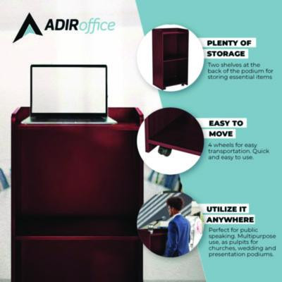 Wood Mobile Presentation Lectern Speaker Stand With Shelves, 22.44 x 16.53 x 45.98, Mahogany