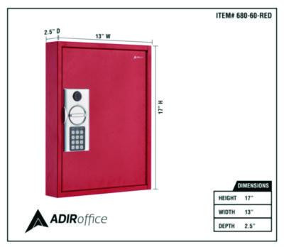 Steel Digital Lock Key Cabinet, 60-Key, 13 x 2.6 x 17, Stainless Steel 304, Red