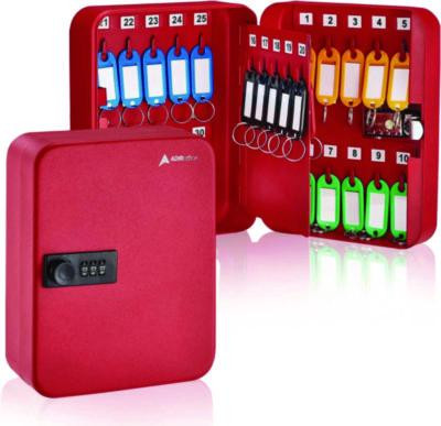 Steel Heavy-Duty Key Cabinet With Combination Lock, 30-Key, 6.4 x 3 x 8, Stainless Steel 304, Red