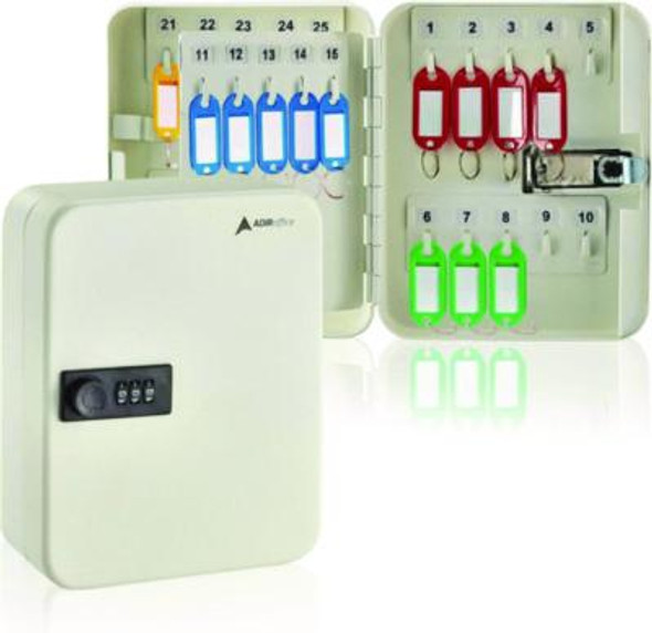 Steel Heavy-Duty Key Cabinet With Combination Lock, 30-Key, 6.4 x 3 x 8, Stainless Steel 304, White