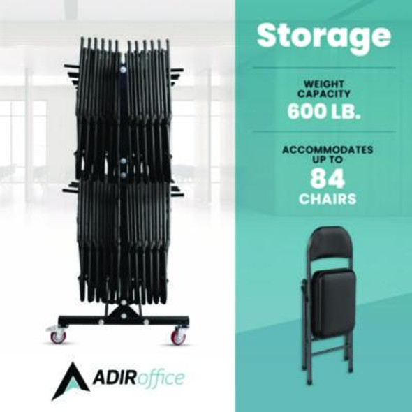 Steel Folding Chair Two-Tier Utility Cart, Metal, 1,000 Lb Capacity, 33 x 65 x 68.5, Black