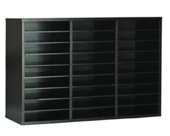 Wooden 27 Compartment Literature Organizer, 27 Sections, Letter Size, 31.49 x 11.81 x 21.65, Black