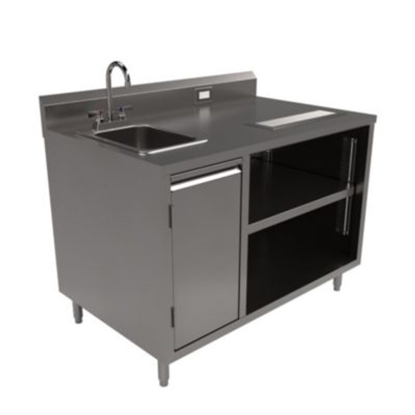 Stainless Steel Beverage Table With Left Sink, Rectangular, 30" x 48" x 41.5", Silver Top, Silver Base/Legs