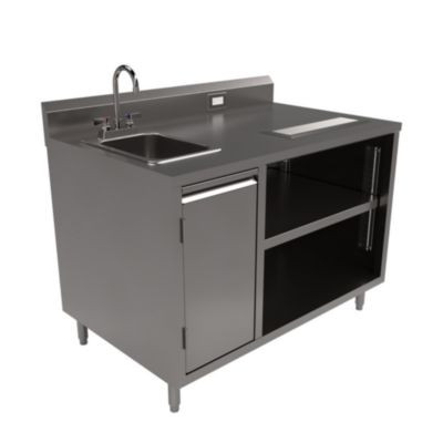 Stainless Steel Beverage Table With Left Sink, Rectangular, 30" x 48" x 41.5", Silver Top, Silver Base/Legs