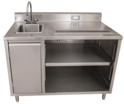 Stainless Steel Beverage Table With Left Sink, Rectangular, 30" x 48" x 41.5", Silver Top, Silver Base/Legs