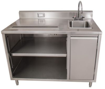 Stainless Steel Beverage Table With Right Sink, Rectangular, 30" x 48" x 41.5", Silver Top, Silver Base/Legs