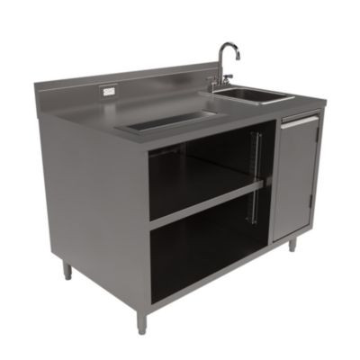 Stainless Steel Beverage Table With Right Sink, Rectangular, 30" x 48" x 41.5", Silver Top, Silver Base/Legs