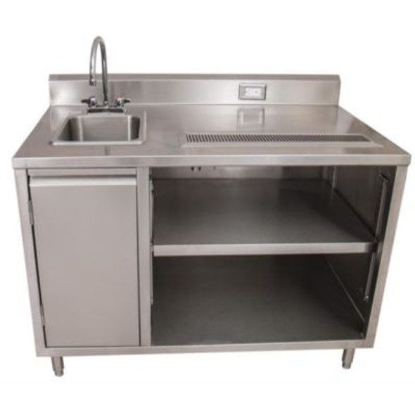 Stainless Steel Beverage Table With Left Sink, Rectangular, 30" x 60" x 41.5", Silver Top, Silver Base/Legs