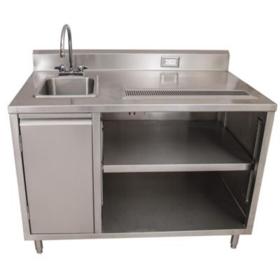 Stainless Steel Beverage Table With Left Sink, Rectangular, 30" x 60" x 41.5", Silver Top, Silver Base/Legs