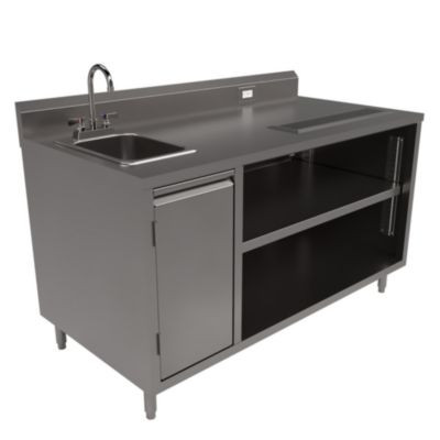 Stainless Steel Beverage Table With Left Sink, Rectangular, 30" x 60" x 41.5", Silver Top, Silver Base/Legs